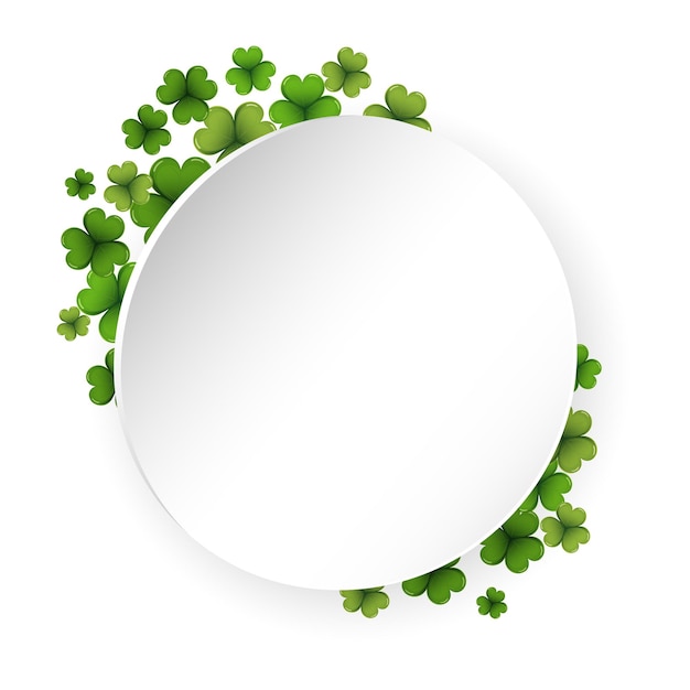 White round paper sheet template decorated with  leaves of clover, shamrock. St. Patrick