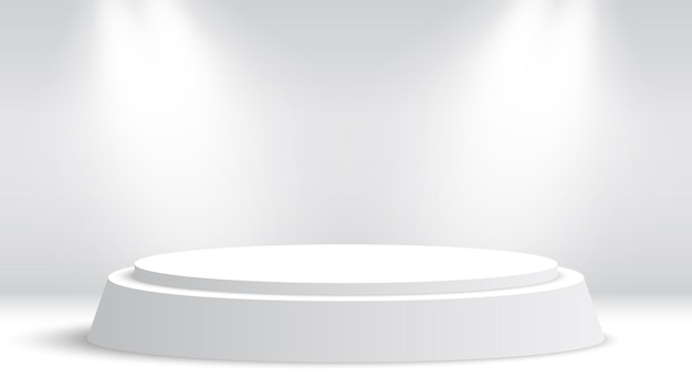 White round podium and spotlights. pedestal.