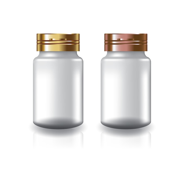 White round supplements or medicine bottle with two colors gold-copper cap lid.