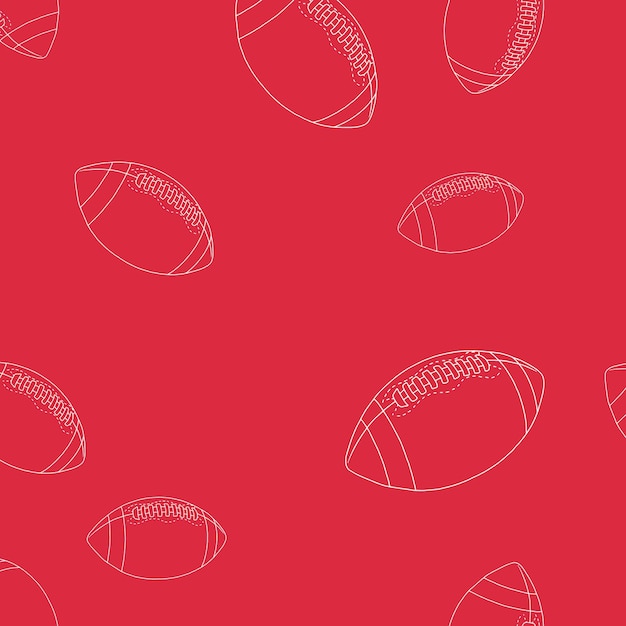 Белые мячи для регби на красном фоне, бесшовный рисунок.