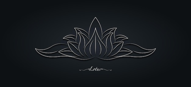 흰색 신성한 연꽃, 양식화된 꽃 장식, 라인 아트 로고 디자인. 꽃 꽃 상징