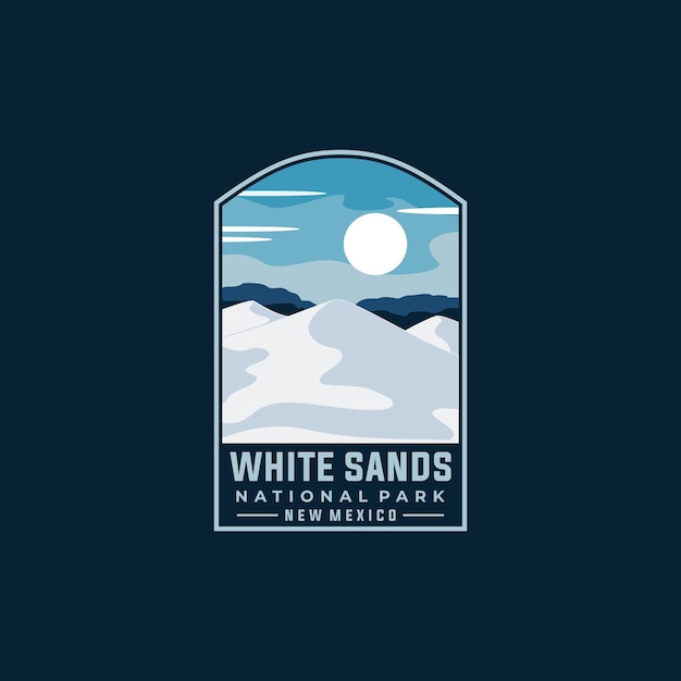 White sands national park vector template. New Mexico landmark illustration in emblem patch style.