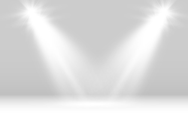 White scene on with spotlights. Vector illustration.