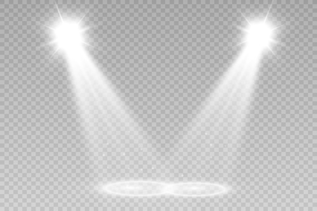 White scene on with spotlights. Vector illustration.