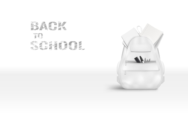 Vector white school bag light back to school poster