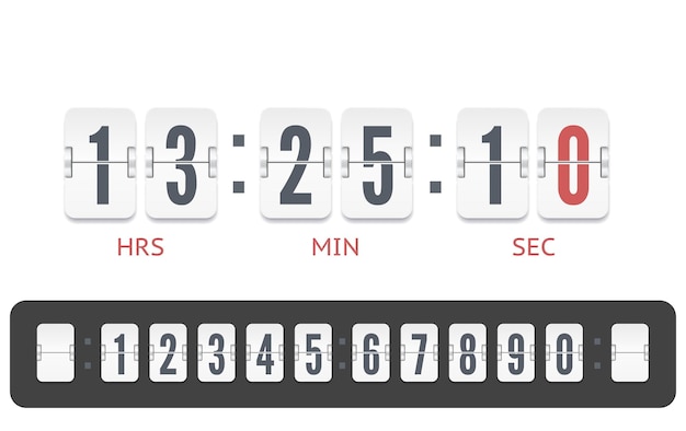 ベクトル 白いスコアボード カウント ダウン番号フォント ビンテージ フリップ時計時間カウンター ベクトル テンプレート レトロなデザインのスコア ボード時計