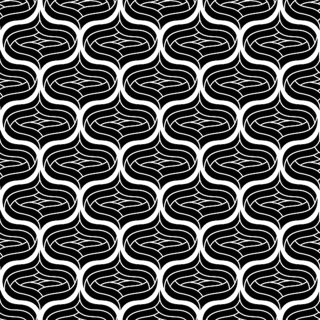 WHITE SEAMLESS ART DECO PATTERN WITH BLACK ABSTRACT SHAPES IN VECTOR