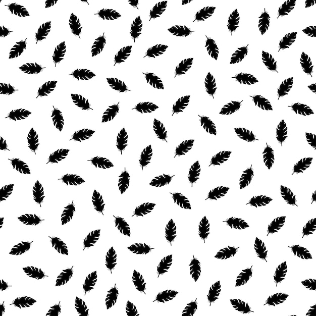 White seamless pattern with black feathers