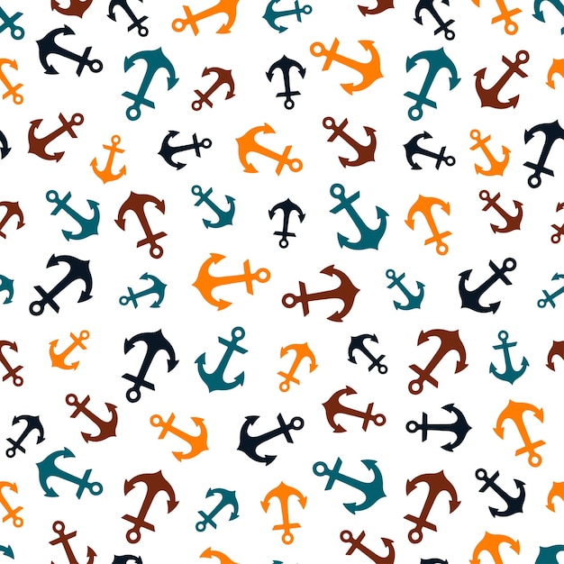 White seamless pattern with colorful anchors