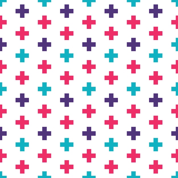 White seamless pattern with colorful crosses