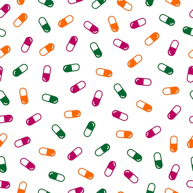 White seamless pattern with colorful pills.