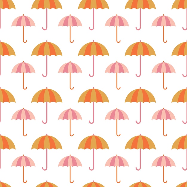 White seamless pattern with colorful umbrellas.