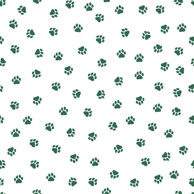 White seamless pattern with green paws