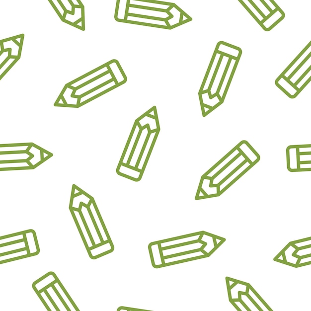 White seamless pattern with green pencil icons.