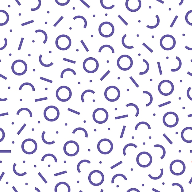 White seamless pattern with pastel purple memphis design