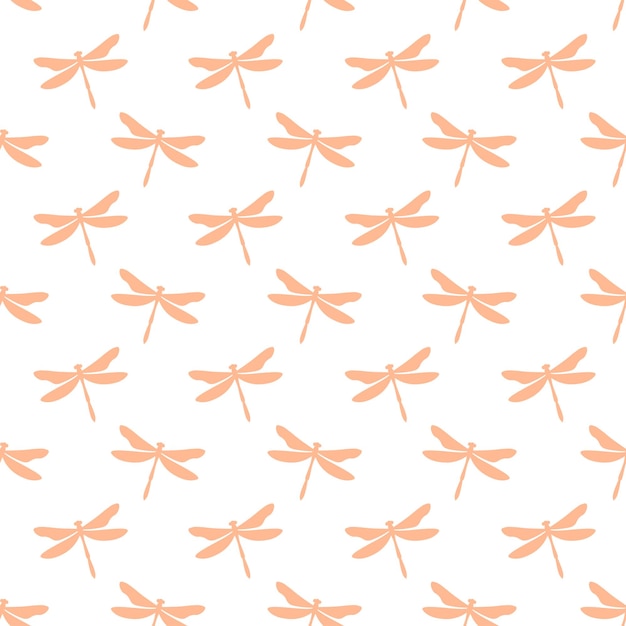 White seamless pattern with pink dragonflies