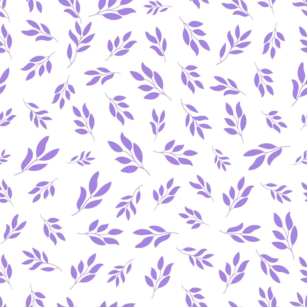 White seamless pattern with purple plant leaves