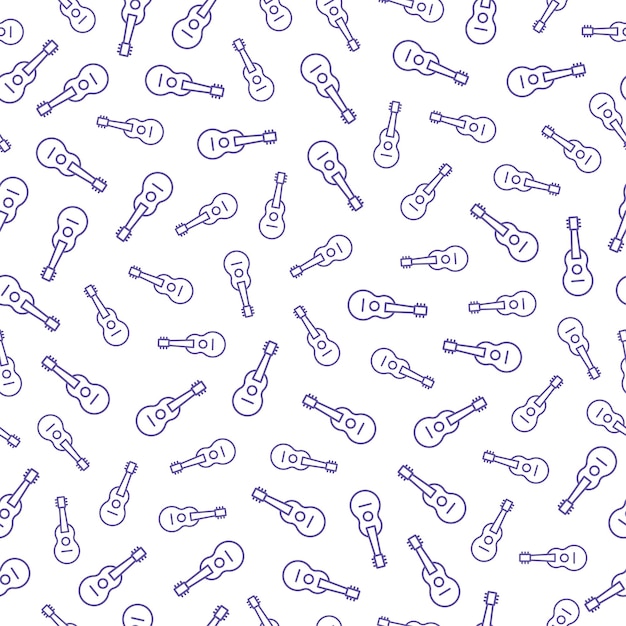 White seamless pattern with purple ukulele icons