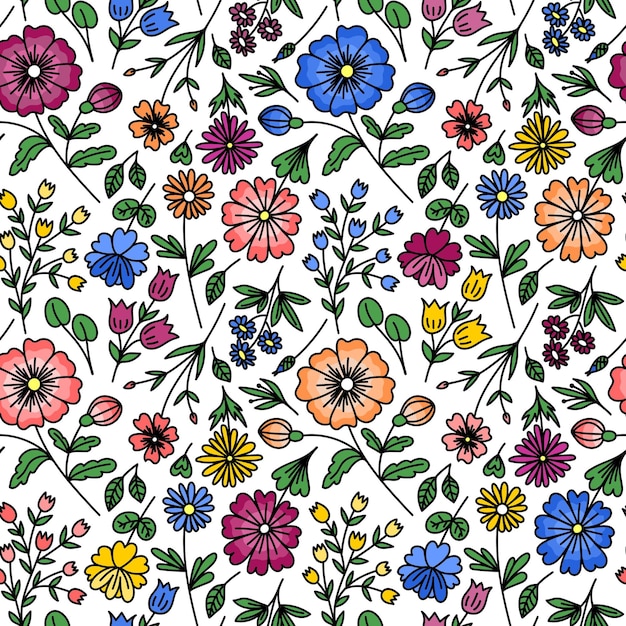 WHITE SEAMLESS PATTERN WITH WILD FLOWERS IN VECTOR