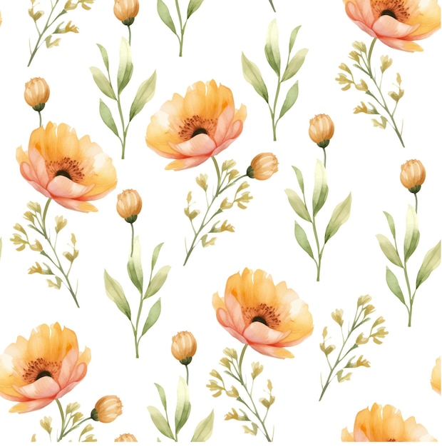 Vector white seamless pattern with yellow poppies vector floral background vector illustration watercolor