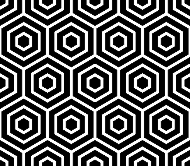 黒い六角形の白いシームレスなベクトルの背景