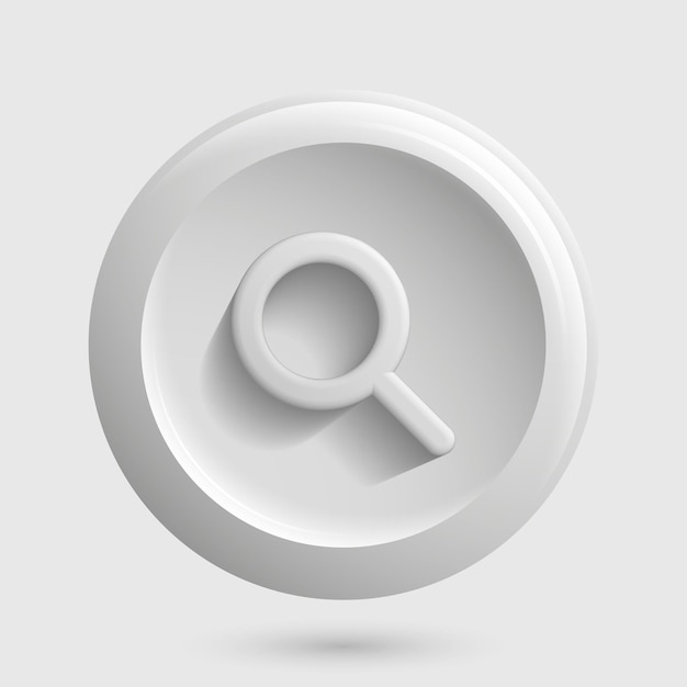 White Search Icon Isolated 3D Magnifying glass Button Vector illustration