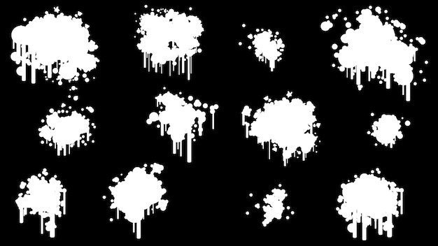 White Set Spray Collection Different Paint Splatter And Blob Splash Blot Element Different Shapes