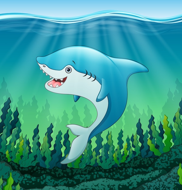 White shark cartoon underwater