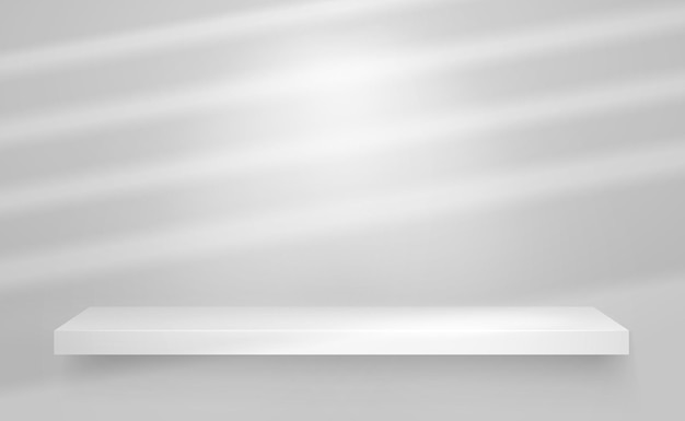회색 배경에 그림자 오버레이가 있는 흰색 선반 여름 포스터용 햇빛 벡터 모형 템플릿