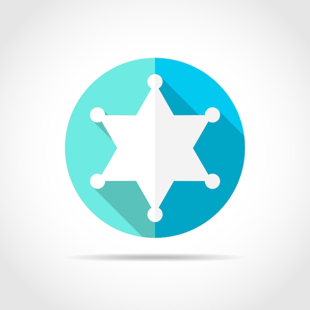 White Sheriff star in flat design with long shadow. Vector illustration. Sheriff star on blue round button.