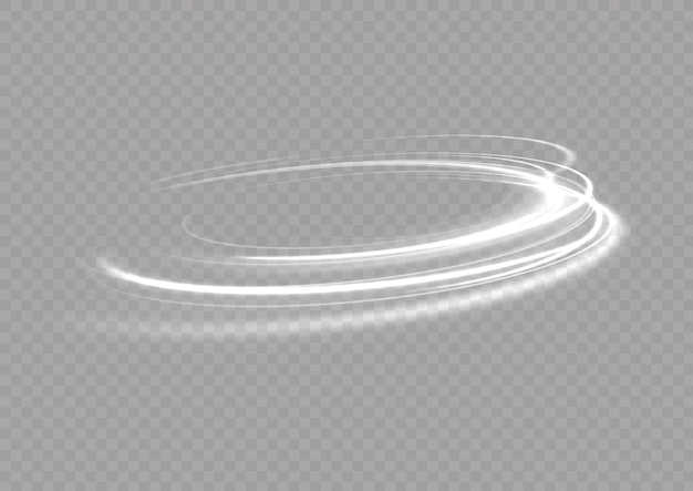 ベクトル スパイラル波の白い光沢のある火花曲線を描いた明るいスピード ラインが渦巻く光沢のある波状のパス