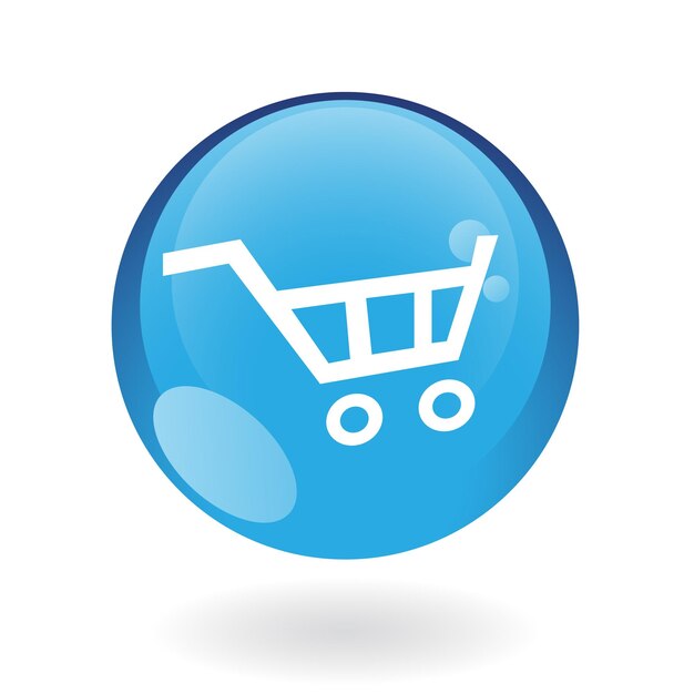 White Shopping Cart Icon in a Blue Sphere