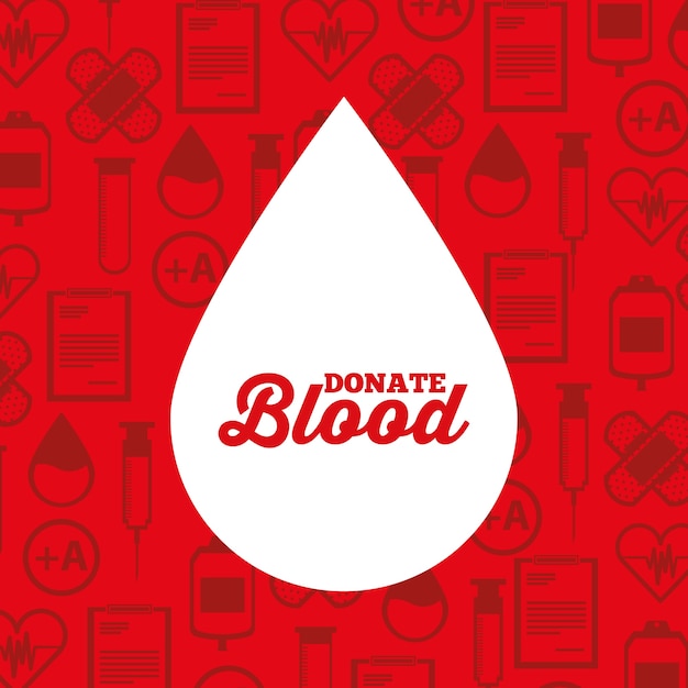 White silhouette drop blood donate medical icons background