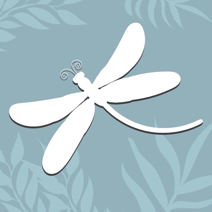 Vector white silhouette flying dragonfly, on an abstract background