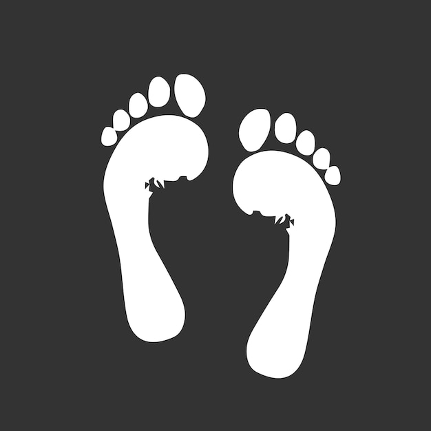 White silhouettes footprint isolated on black. Vector