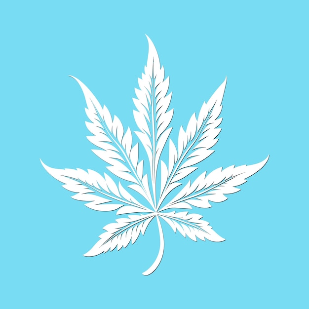 White single hemp leaf on blue background