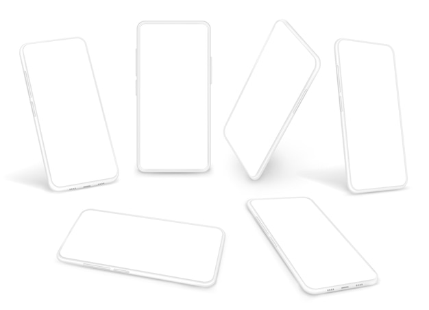 Modello di smartphone bianco gadget pubblicità mockup cellulare pulito clipart telefoni cellulari 3d isolati tecnologie intelligenti set di vettori esatti