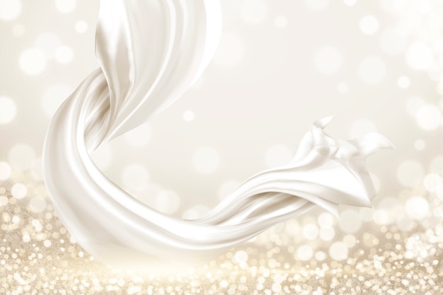 Vector white smooth satin elements on shimmering background