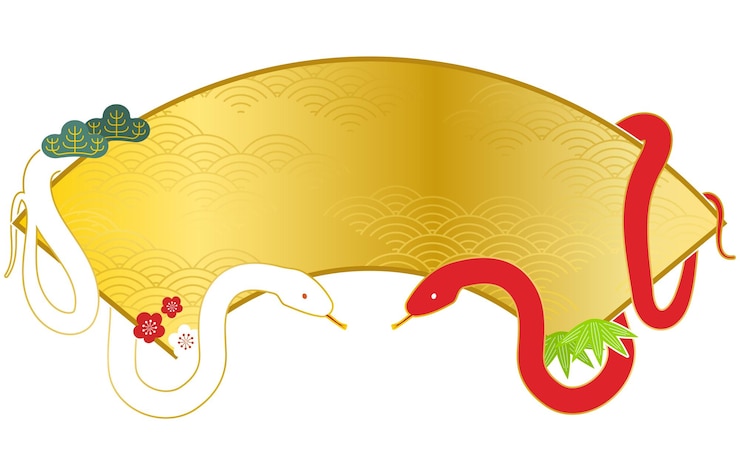 Vector white snake red snake and fan frame japanese material without lettering
