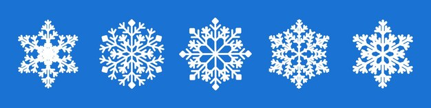 White snowflake collection isolated on blue background flat snow icons snow flakes silhouette new