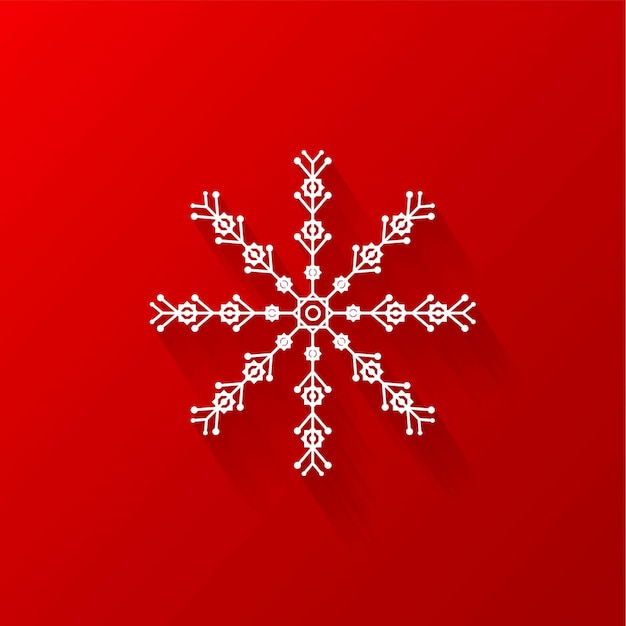 Icona piatta di fiocco di neve bianco con vettore di sfondo rosso