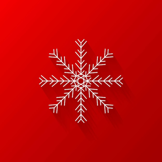 Vettore icona piatta di fiocco di neve bianco con vettore di sfondo rosso
