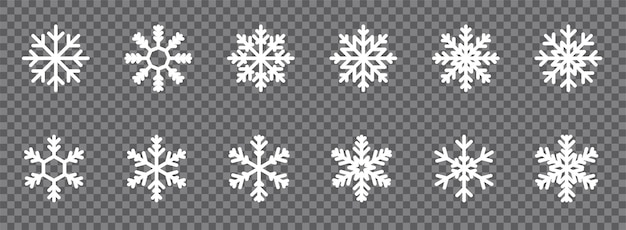 White snowflake icon set on transparent background Vector EPS 10