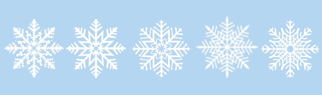 White Snowflake Set And Blue Background