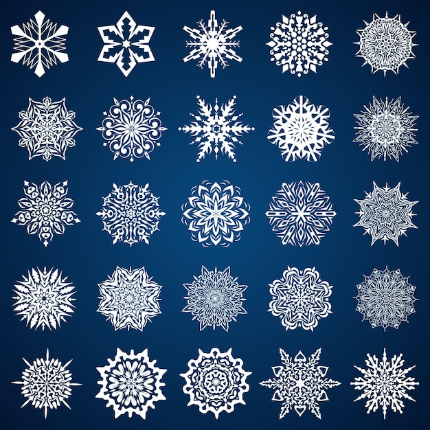 White snowflakes on dark blue background, vector collection, volume two