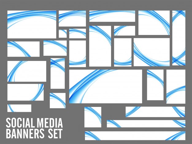 Белые социальные медиа баннеры с синими волнами.