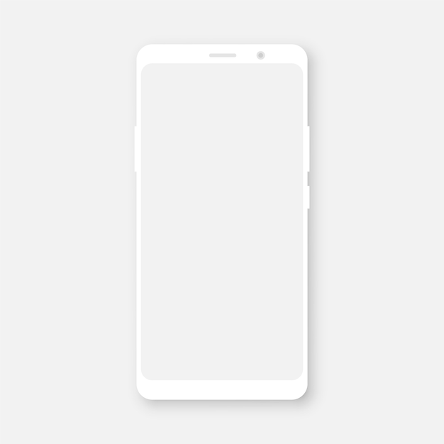 Vettore smartphone bianco morbido mock up con schermo trasparente su bianco