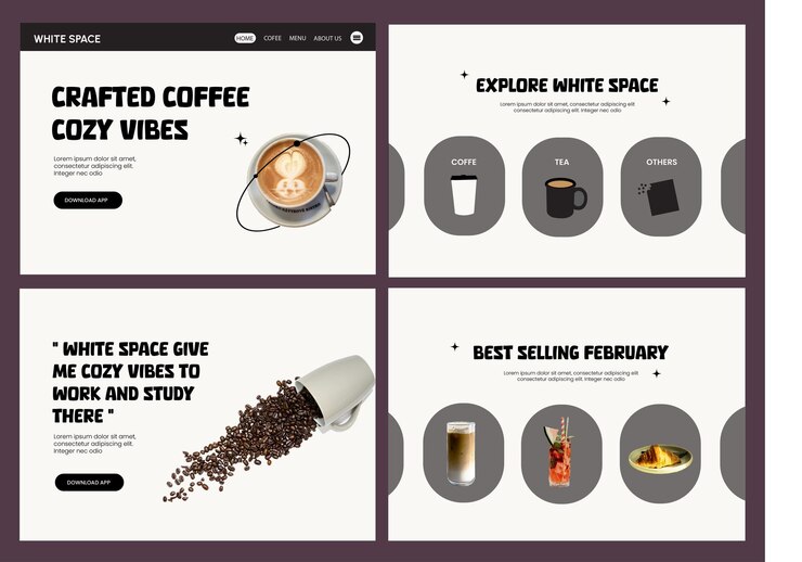 Vector white space modern minimalist coffee shop website design