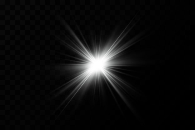 흰색 반짝임입니다. 밝은 별입니다. 광선 버스트입니다. 투명 한 배경에 태양 광선입니다.