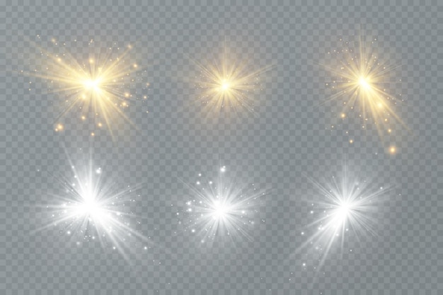 White sparkles.Bright star.Glow burst.Rays of the sun on a transparent background